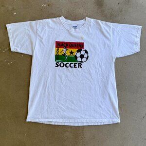 VINTAGE 2003 BLACK QUEENS GHANA WOMENS SOCCER WORLD CUP DOUBLE SIDED GRAPHIC TEE